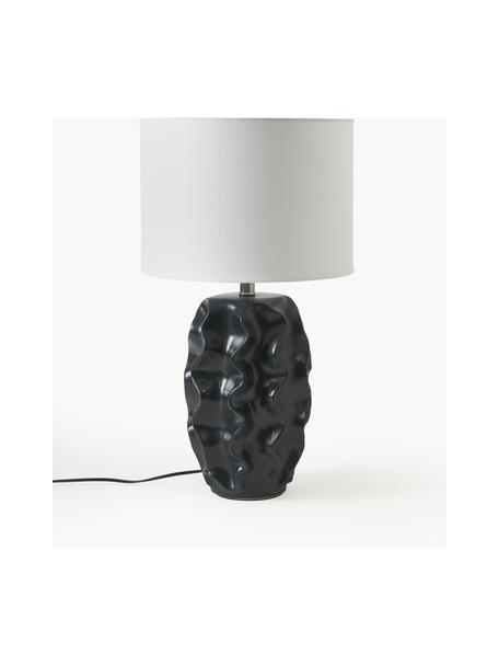 Grosse Tischlampe Parker mit Keramikfuss, Lampenschirm: Leinen, Weiss, Schwarz, Ø 36 x H 63 cm