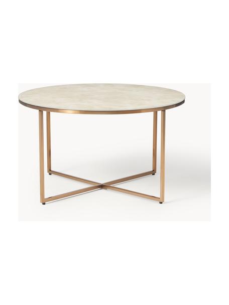 Ronde salontafel Antigua met glazen tafelblad in marmerlook, Tafelblad: glas, mat bedrukt, Frame: vermessingd metaal, Marmerlook beige, messingkleurig, Ø 80 cm