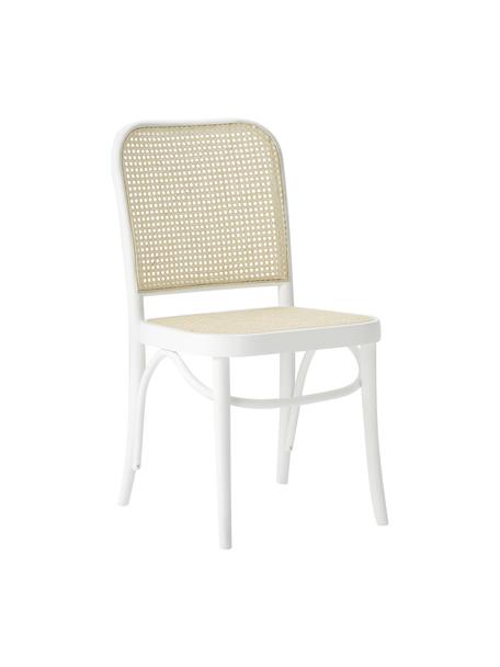 Krzesło z drewna z plecionką wiedeńską  Franz, Stelaż: lite drewno bukowe, Biały, beżowy, S 48 x W 89 cm