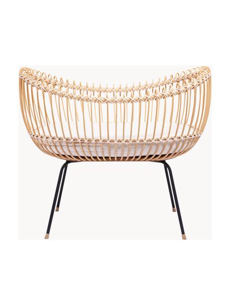 Handgefertigtes Stubenbett Lola aus Rattan, Korb: Rattan, Baumwollschnur, Gestell: Metall, Mangoholz, Matratze: Kokosfasern latexiert, Sc, Beige, Off White, B 51 x L 84 cm