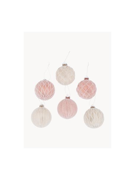 Boules de Noël Taina, 12 élém., Verre, laqué, Beige, rose, Ø 8 x haut. 8 cm