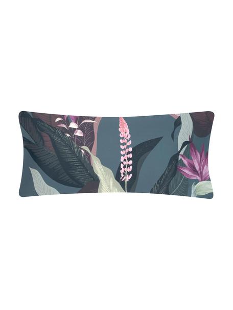 Funda de almohada de satén Flora, 45 x 110 cm, Gris oscuro con estampado de plantas, An 45 x L 110 cm