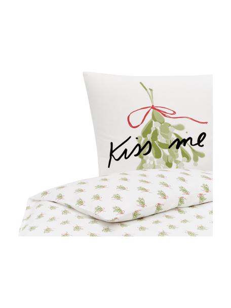Dizajnová flanelová posteľná bielizeň od Kery Till Kiss Me, Biela, zelená, 135 x 200 cm + 1 vankúš 80 x 80 cm