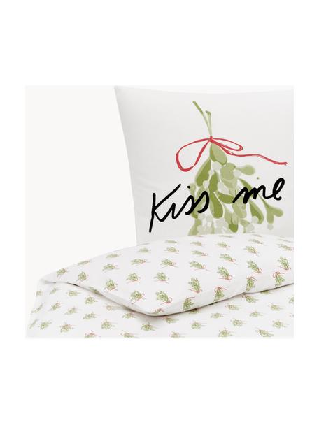 Dizajnová flanelová posteľná bielizeň od Kery Till Kiss Me, Biela, svetlozelená, 135 x 200 cm + 1 vankúš 80 x 80 cm
