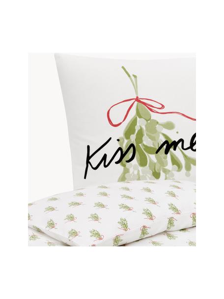 Designer Flanell-Bettwäsche Kiss Me von Kera Till, Webart: Flanell Flanell ist ein k, Weiß, Hellgrün, 135 x 200 cm + 1 Kissen 80 x 80 cm