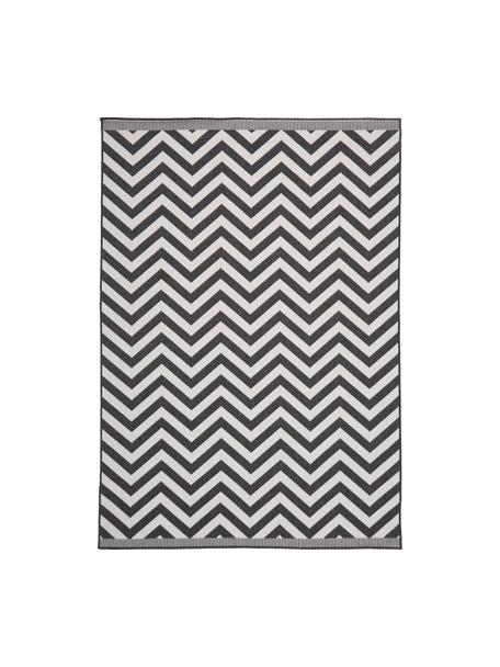 Dubbelzijdig in- en outdoor vloerkleed Palma met zigzag patroon, 100% polypropyleen, Zwart, wit, B 80 x L 150 cm (maat XS)