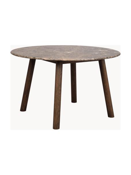 Table ronde en marbre Taransay, Ø 125 cm, Brun, marbré, bois de chêne, Ø 125 x haut. 75 cm