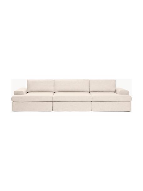 Divano componibile 4 posti con rivestimento sfoderabile Russell, Rivestimento: 100% cotone Con 50.000 ci, Struttura: legno di pino massiccio c, Gambe: plastica, Tessuto beige chiaro, Larg. 309 x Prof. 103 cm