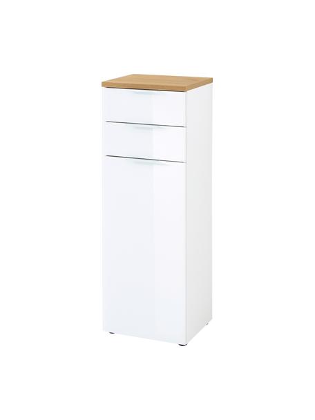Bad-Midischrank Julian mit Schubladen, B 39 cm, Korpus: Spanplatte, melaminbeschi, Front: Glas, Spanplatte, melamin, Griffe: Metall, eloxiert, Füße: Plastik, Weiß, Holz, B 39 x H 112 cm