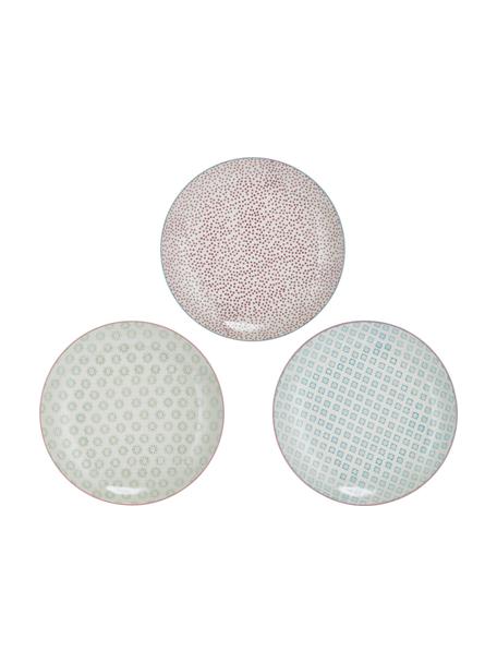Platos llanos artesanales Patrizia, 3 uds., Gres, Blanco crema, verde, rojo, azul, Ø 25 cm