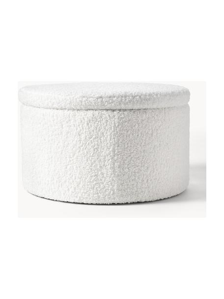 Grand pouf en tissu peluche avec rangement Alida, Peluche blanc, Ø 69 x haut. 42 cm