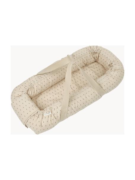 Tragbares Babynest Gro aus Baumwolle, 100 % Baumwolle, Hellbeige, Schwarz gepunktet, B 32 x L 76 cm