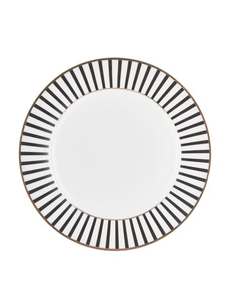 Assiettes plates en porcelaine Pluto Loft, 4 pièces, Porcelaine, Noir, blanc avec bordure dorée, Ø 26 x haut. 2 cm