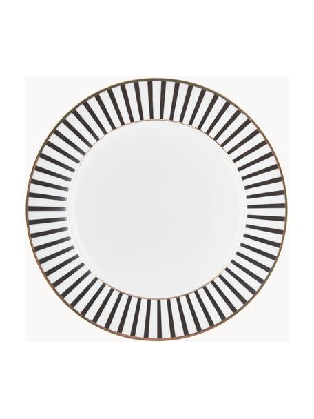 Platos llanos Pluto Loft, 4 uds., Porcelana, Negro y blanco con borde dorado, Ø 26 x Al 2 cm