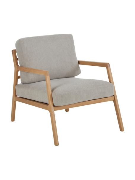 Sillón de roble Becky, Tapizado: poliéster Alta resistenci, Estructura: madera de roble maciza, Tejido gris, roble, An 73 x F 90 cm