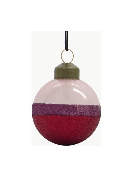 Boules de Noël Stripe, 4 pièces, Verre, Rose pâle, lie de vin, lilas, Ø 5 cm