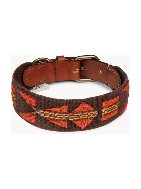 Handgemaakte huisdierhalsband Etna, diverse maten, Sluiting: metaal, Bruin, oranje, geel, L 32 cm