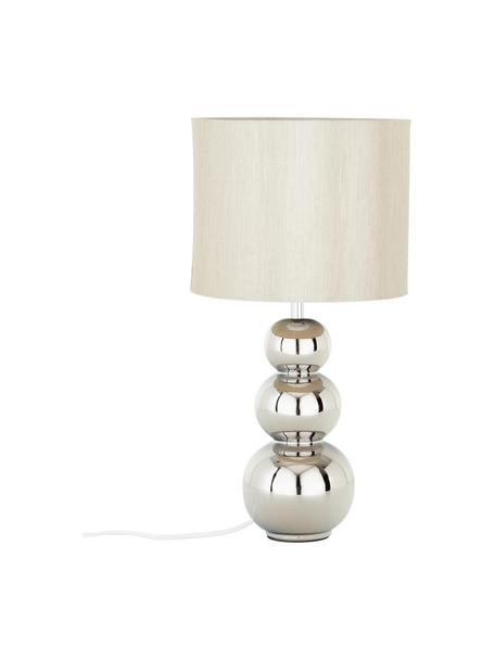 Keramische tafellamp Regina in zilverkleur, Lampenkap: textiel, Lampvoet: keramiek, Taupe, chroomkleurig, Ø 25 x H 49 cm