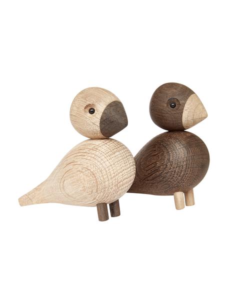 Figuras decorativas de diseño Lovebirds, 2 uds., Madera de roble barnizada, Bayo, marrón oscuro, An 9 x Al 9 cm