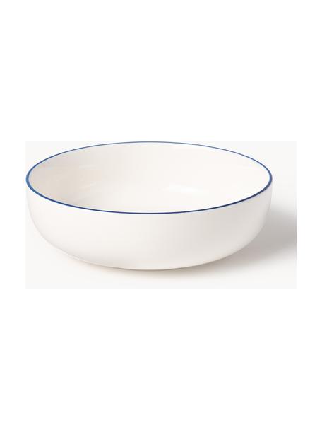 Assiettes creuses en porcelaine Facile, 2 pièces, Porcelaine robuste de haute qualité (env. 50 % kaolin, 25 % quartz et 25 % feldspath), Blanc cassé avec bordure bleu foncé, Ø 18 x haut. 6 cm