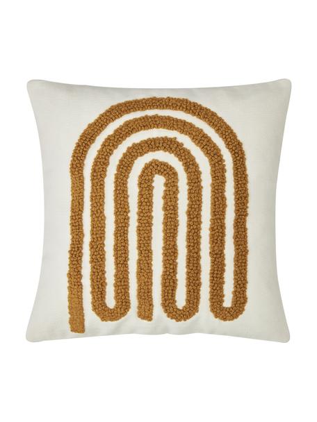 Housse de coussin 45x45 brodée Vahid, Ocre, blanc crème, larg. 45 x long. 45 cm