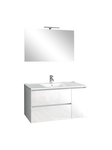 Set lavabo Flam 4 pz, Lampada: alluminio, rivestito, Superficie dello specchio: vetro a specchio, Bianco, Set in varie misure