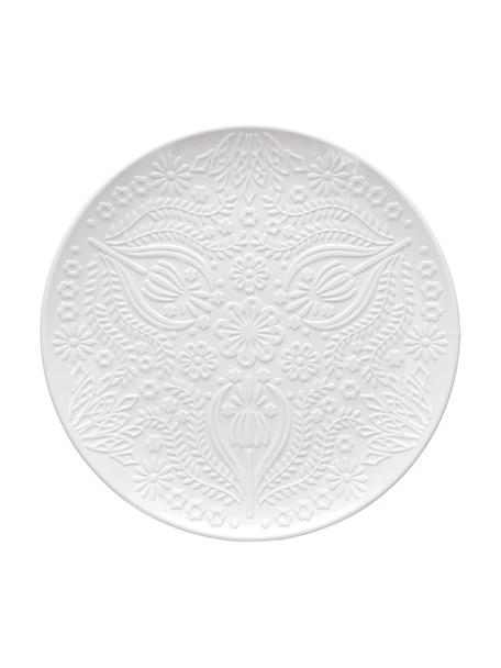 Dinerbord Ornament van porselein met ornament reliëf, 2 stuks, Porselein, Wit, Ø 30 cm