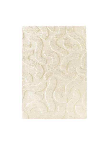 Alfombra de lana artesanal texturizada Clio, Parte superior: 100% lana, Reverso: 100% algodón Las alfombra, Blanco crema, An 80 x L 150 cm (Tamaño XS)