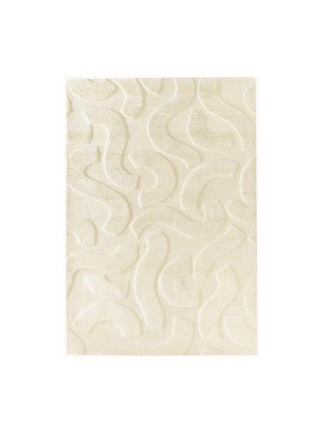 Tappeto in lana tessuto a mano con struttura in rilievo Clio, Retro: 100% cotone Nel caso dei , Bianco crema, Larg. 80 x Lung. 150 cm (taglia XS)