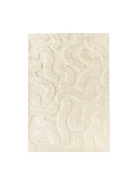 Tappeto in lana tessuto a mano con struttura in rilievo Clio, Retro: 100% cotone Nel caso dei , Bianco crema, Larg. 80 x Lung. 150 cm (taglia XS)
