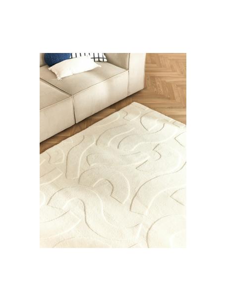 Tappeto in lana tessuto a mano con struttura in rilievo Clio, Bianco crema, Larg. 80 x Lung. 150 cm (taglia XS)