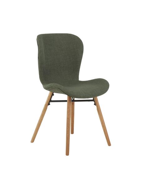 Sillas tapizadas Batilda, 2 uds., Tapizado: poliéster Alta resistenci, Patas: madera de roble maciza co, Tejido verde bosque, madera de roble, An 56 x Al 83 cm