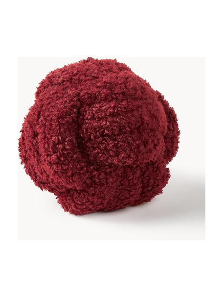 Coussin noué en peluche Dotty, Lie de vin, Ø 25 cm