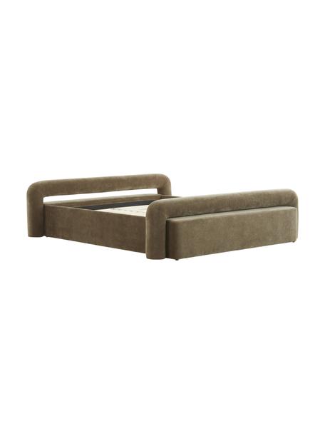 Letto imbottito Komoro, Rivestimento: poliestere (tessuto strut, Tessuto verde, Larg. 160 x Lung. 200 cm