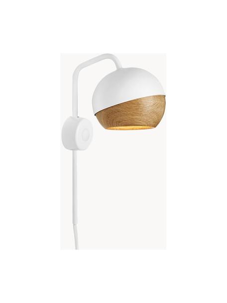 Lámpara de pared LED con enchufe Ray, Cable: cubierto en tela, Blanco, madera de roble, An 12 x Al 32 cm