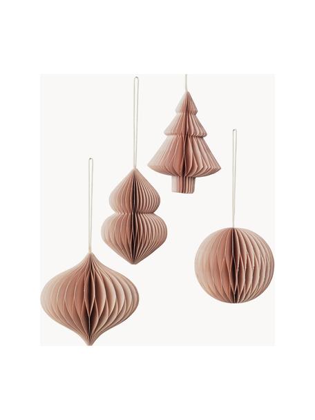 Décorations de sapin de Noël Christmas Mix, 4 élém., Papier, Rose blush, Ø 9 x haut. 10 cm