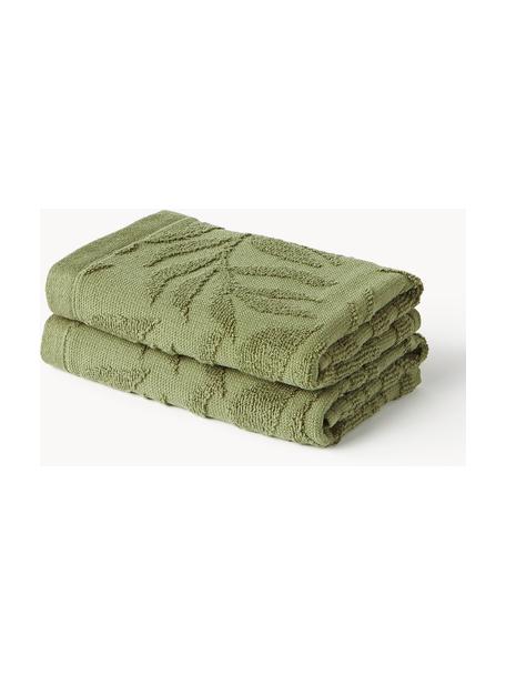 Bavlněné ručníky Leaf, různé velikosti, 100 % bavlna
Střední gramáž 450 g/m²

Materiál použitý v tomto produktu byl testován na škodlivé látky a certifikován podle STANDARD 100 od OEKO-TEX®, 3883CIT, CITEVE., Tmavě zelená, Ručník pro hosty XS, Š 30 cm, D 30 cm, 2 ks