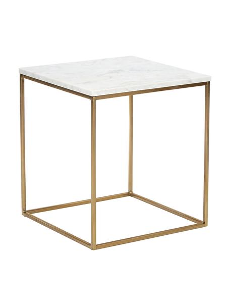 Stolik pomocniczy z marmuru Alys, Blat: marmur, Stelaż: metal malowany proszkowo, Biały, marmurowy, odcienie złotego, S 45 x W 50 cm
