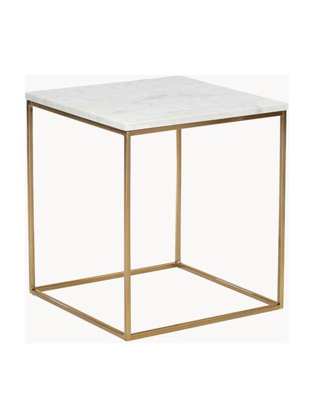 Mramorový pomocný stolík Alys, Biela mramorovaná, odtiene zlatej, Š 45 x V 50 cm