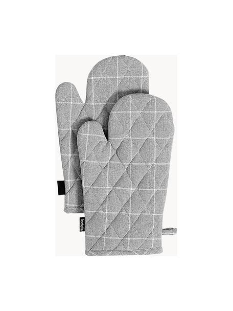 Guantes de horno Eco Check, 2 uds., Algodón reciclado, poliéster, Gris claro, blanco, An 18 x L 33 cm