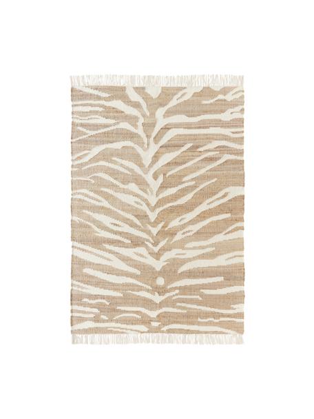 Kurzflor-Teppich Ari mit Fransen und Zebra-Muster, 55 % Jute, 25 % Baumwolle, 20 % Indian Wolle, Beige, Cremeweiß, B 120 x L 180 cm (Größe S)
