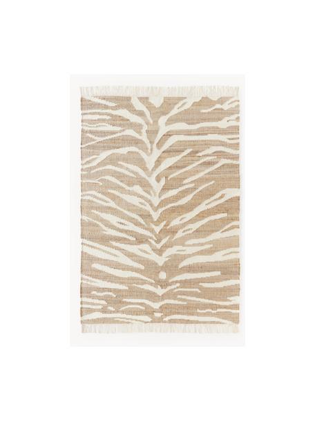 Kurzflor-Teppich Ari mit Fransen und Zebra-Muster, 55 % Jute, 25 % Baumwolle, 20 % Indian Wolle, Beige, Cremeweiß, B 120 x L 180 cm (Größe S)