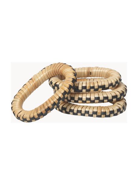 Serviettenringe Weave aus Rattan und Mangoholz, 4 Stück, Rattan, Mangoholz, Beige, Schwarz, B 7 x H 5 cm