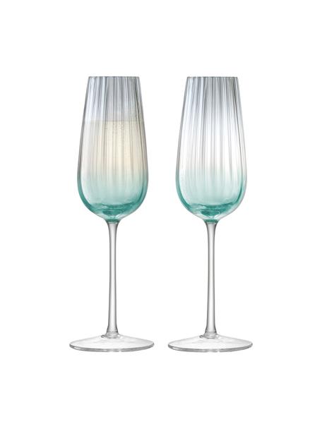 Ručne vyrobené poháre na šampanské s farebným gradientom Dusk, 2 ks, Sklo, Zelená, sivá, Ø 6 x V 23 cm, 250 ml