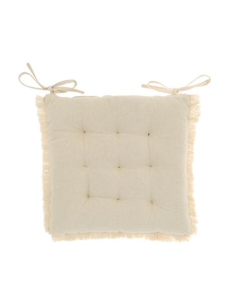 Cuscino sedia con finitura a frange  Prague, Bianco latteo, Larg. 40 x Lung. 40 cm