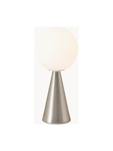 Kleine Tischlampe Bilia, handgefertigt, Lampenschirm: Glas, Weiß, Silberfarben, Ø 12 x H 26 cm