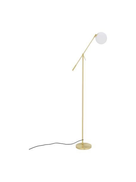 Lampa podłogowa ze szkła opalowego Moon, Osłona mocowania sufitowego i oprawa: mosiądz, szczotkowany Klosz: biały Kabel:, S 70 x W 162 cm