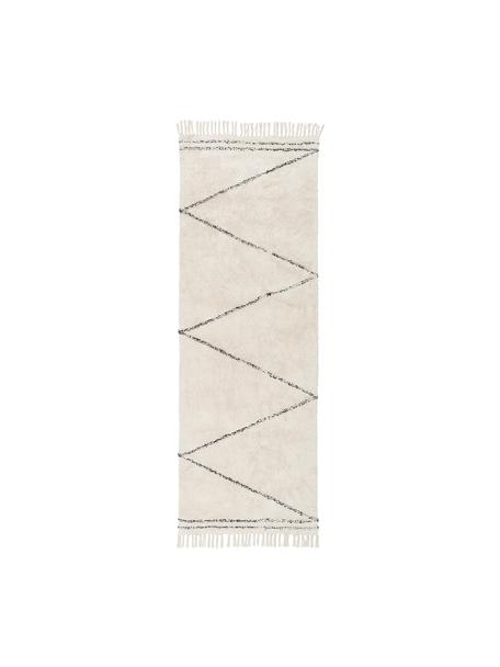 Tapis d'entrée coton beige à motif, tufté main Asisa, 100 % coton, Beige, noir, larg. 80 x long. 250 cm
