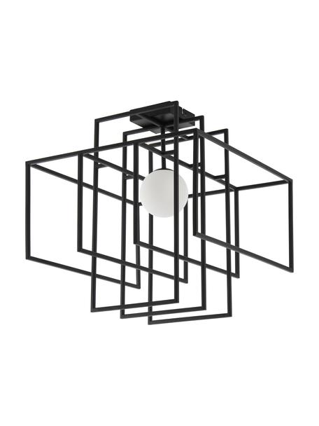 Design Deckenleuchte Rubic mit Glasschirm, Lampenschirm: Opalglas, Baldachin: Metall, pulverbeschichtet, Schwarz, 40 x 43 cm
