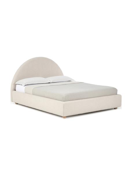 Letto imbottito in bouclé con contenitore Ebba, Rivestimento: bouclé (100% poliestere) , Piedini: legno di pino massiccio, Bouclé beige, Larg. 140 x Lung. 200 cm